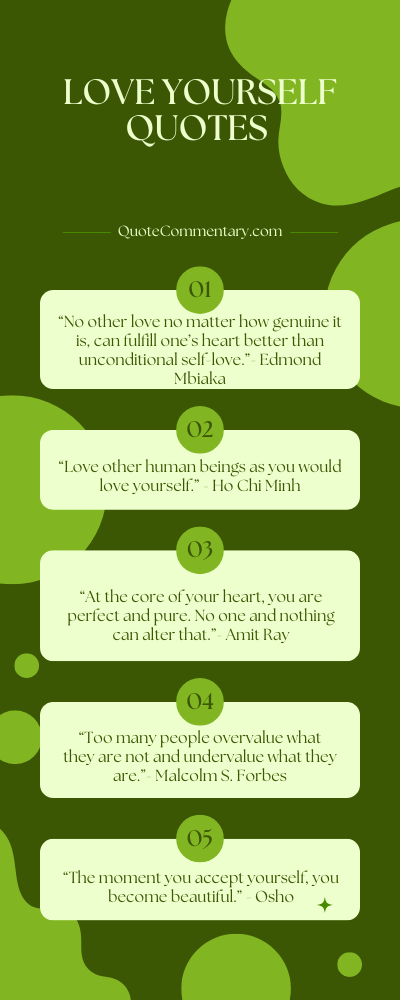 "Love Yourself Quotes" encourage us to celebrate our authentic selves and embark on a journey of self-discovery and personal growth.   Below are various love yourself quotes 2 with their meanings/explanations;
